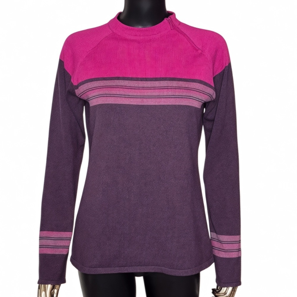 Prana Wool Blend Zip Neck Sweater Pink Purple Colorblock Size M